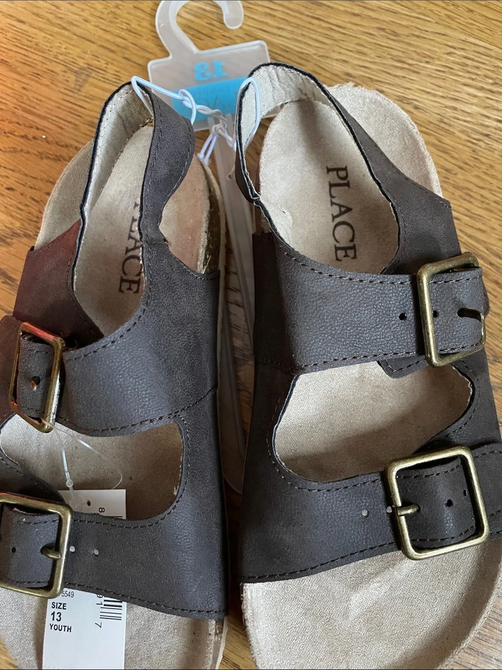 NWT Place Kids Brown Double-Buckle Comfort Sandals boys 13 or girls